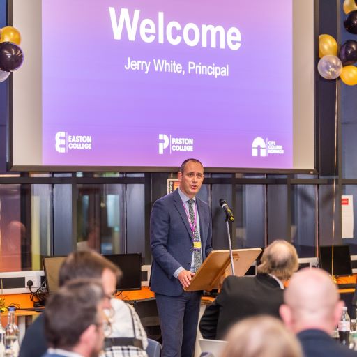 Jerry White Principal City College Norwich Easton College and Paston College opened the awards ceremony CREDIT DAVID KIRKHAM 1