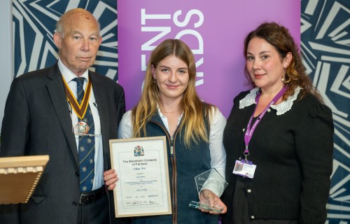 Lily Showers was presented with the award by David Bolton from the Worshipful Company of Farmers and Carrie Burridge from Easton College