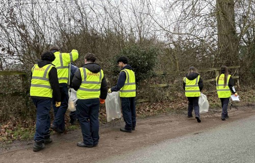 Uniformed Services students clearing litter from the roadside near Easton College   EASTON COLLEGE